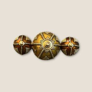 Trio Domed Brown Gold Vintage Brass Brooch